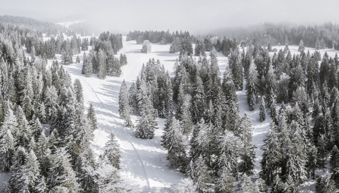 Col de la Givrine et ses forêts enneigées dans le Jura et la Suisse